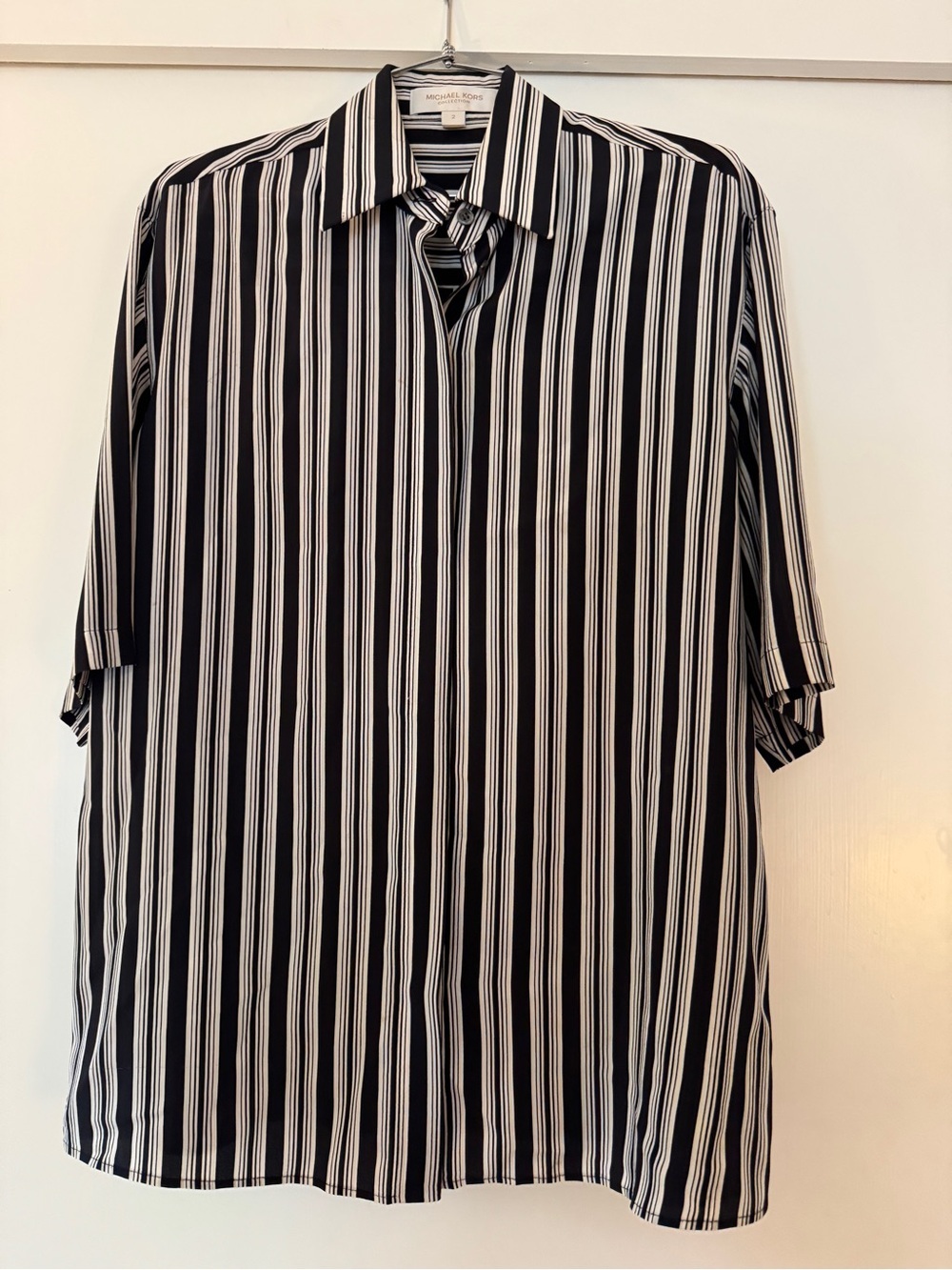 Michael Kors Collection Black & White Vertical Stripe Button-Down Shirt S/M